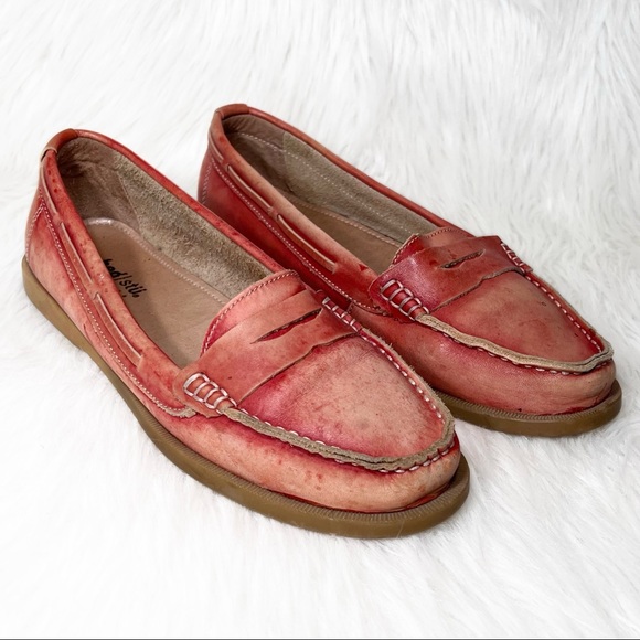 SOLD-Bed Stu Distressed Organic Dyed Ombre Red Boho Leather Slip On Loafers - Picture 10 of 12